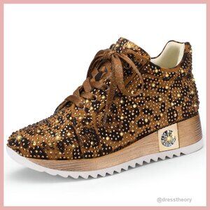 Women's Glitter Platform Sneakers with Rhinestones & Wedge Heel